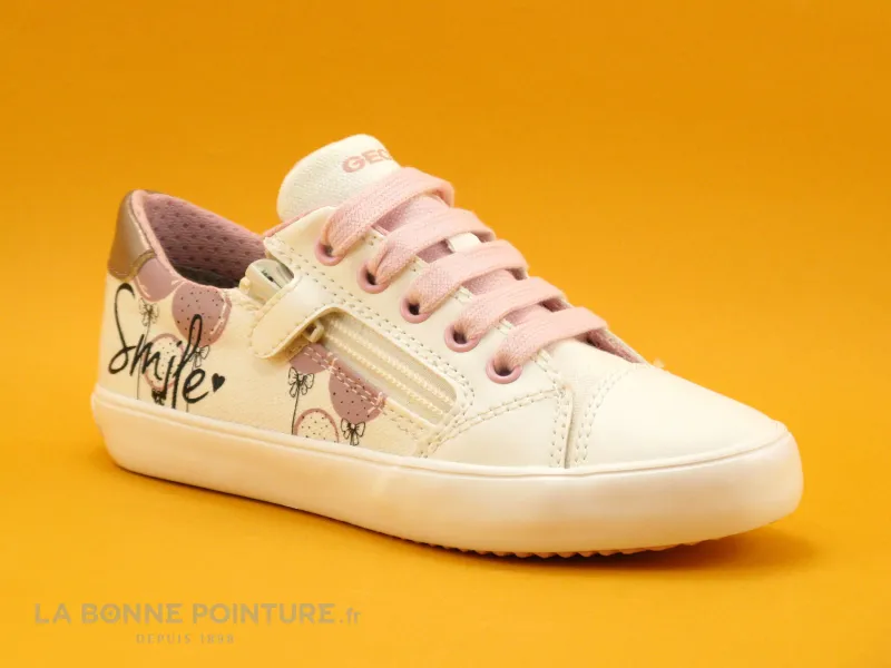 Achat chaussures Geox Enfant Chaussure en Toile, vente Geox GISLI J024NB White Pink - Basket fille blanche et rose