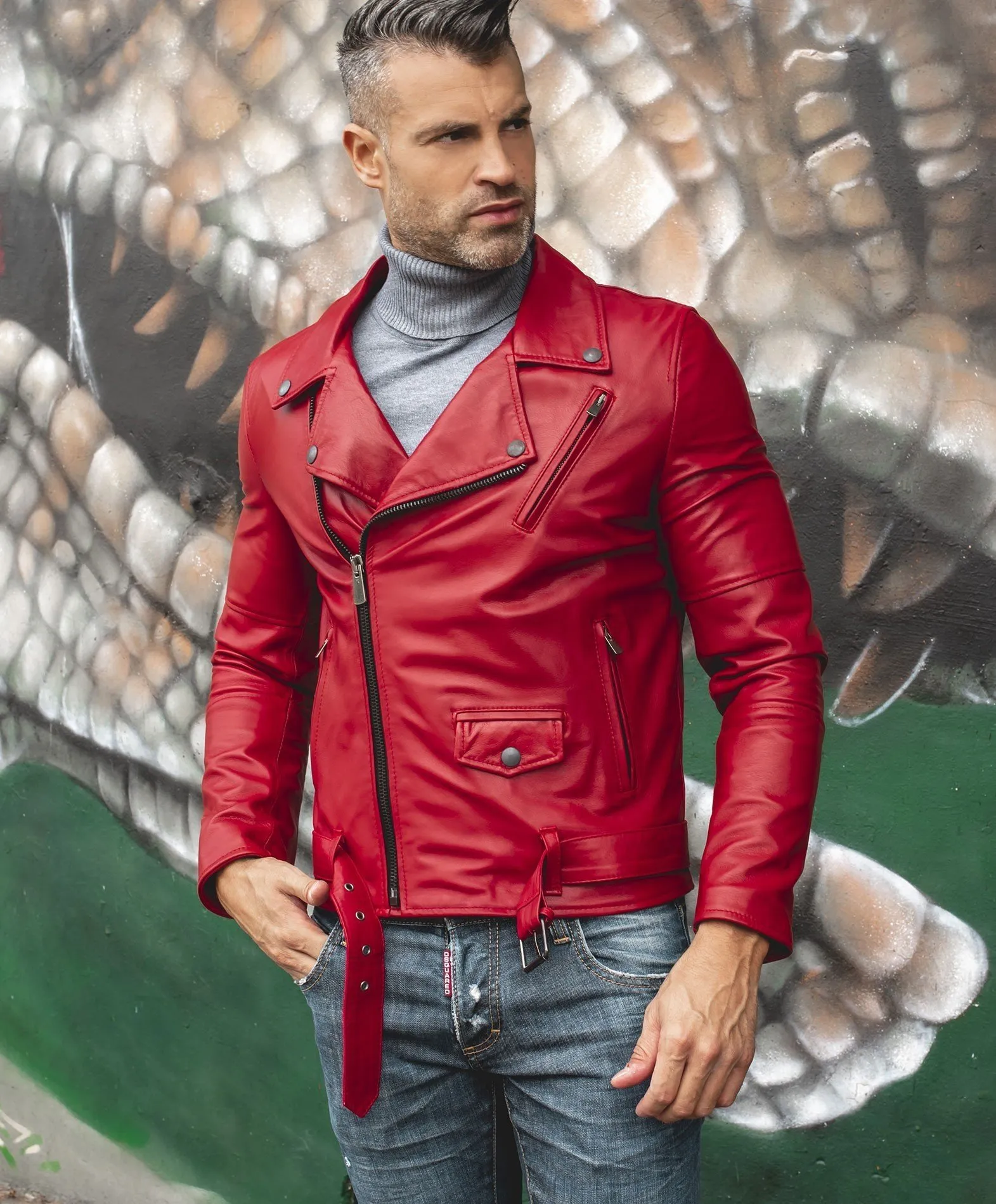 Blouson cuir homme veste cuir moto roux  Chiodo Biker