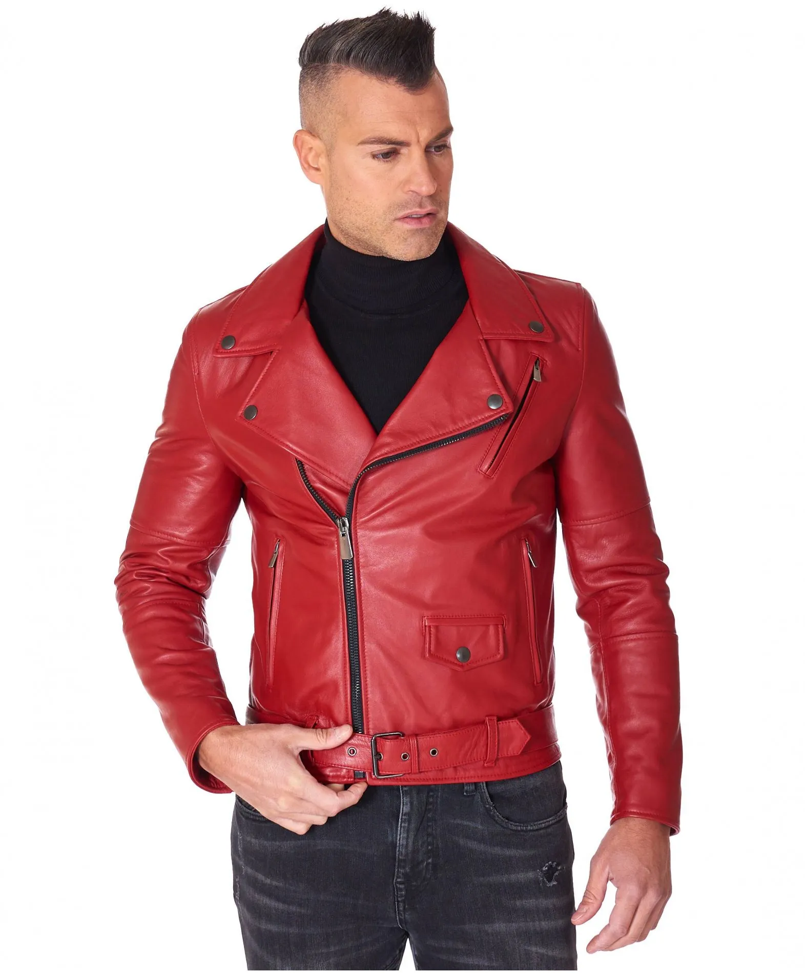 Blouson cuir homme veste cuir moto roux  Chiodo Biker