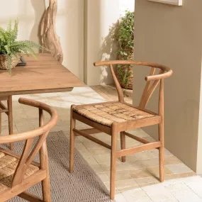 Chaise marron en bois de teck recyclé dossier arrondi  | 3 Suisses