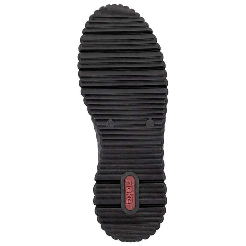 Chaussures compensées femme en cuir verni noir Rieker N2501-00 le noir
