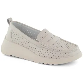 Chaussures femme confortables en cuir ajouré, beige S.Barski LR509