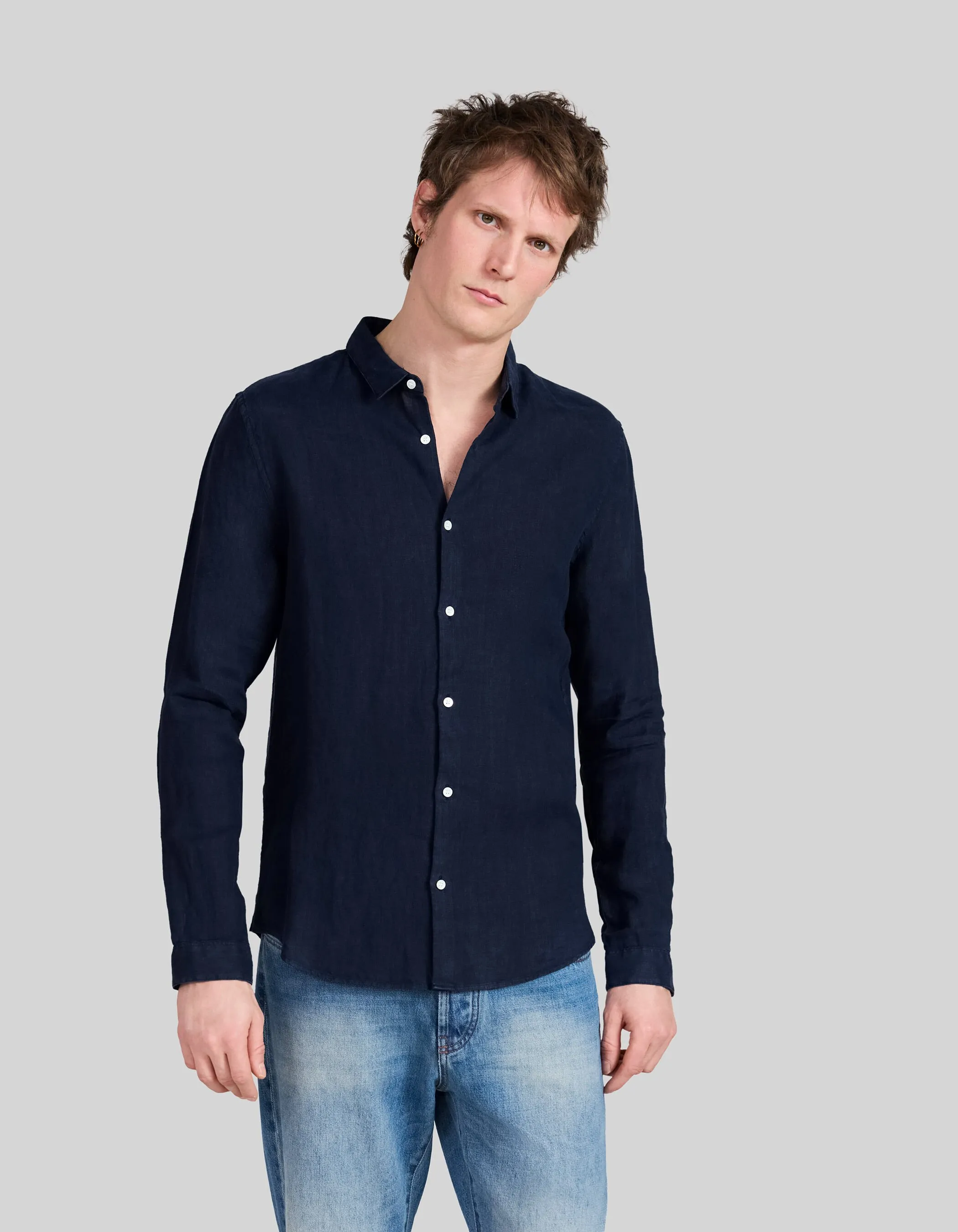 Chemise SLIM marine 100% lin Homme