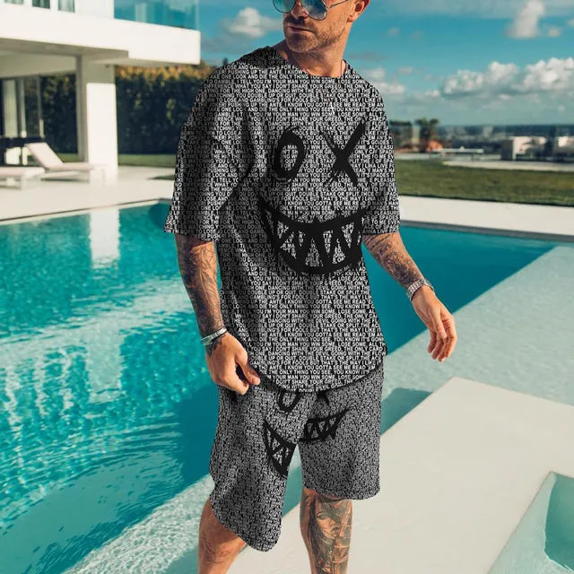 Ensemble polo à manche courte et son short assorti large imprimé pour homme en été