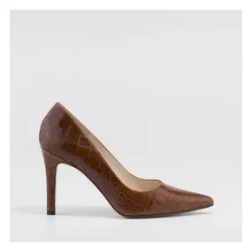 Escarpin Rachel-PA en cuir avec imprimé crocodile marron | LODI chaussures pour femmes en ligne