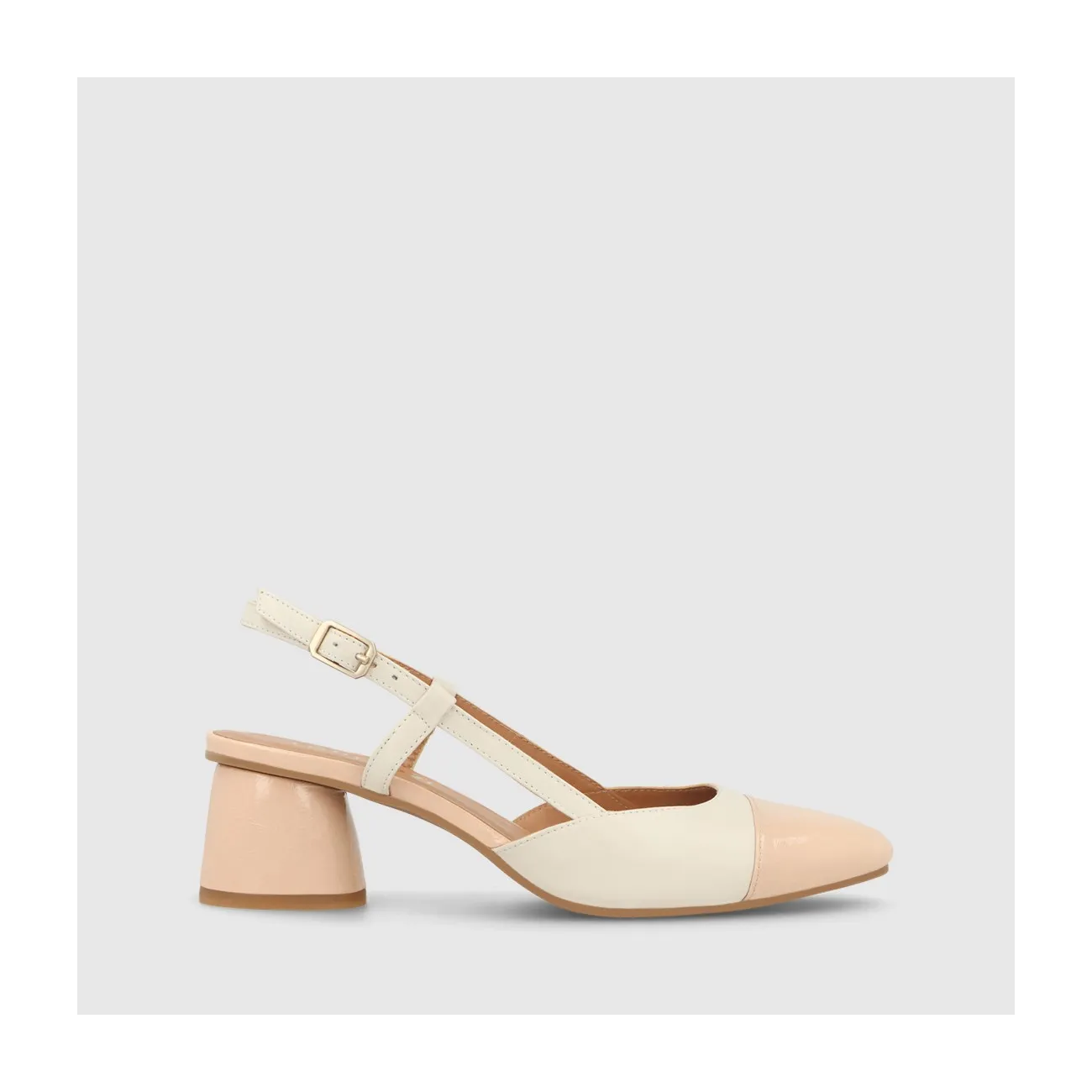 Escarpin slingback pour femme en cuir brillant couleur nude et blanc cassé.I LODI Chaussures pour femme online.