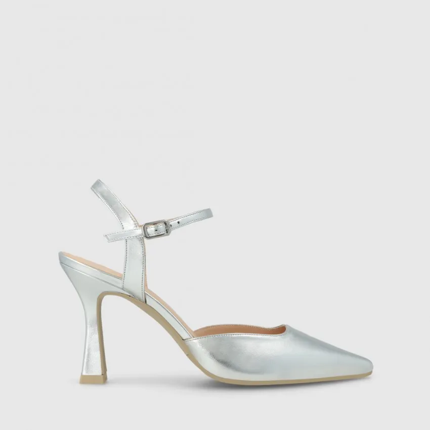Escarpin slingback pour femme en cuir métallisé argenté. I LODI Chaussures pour femme online.