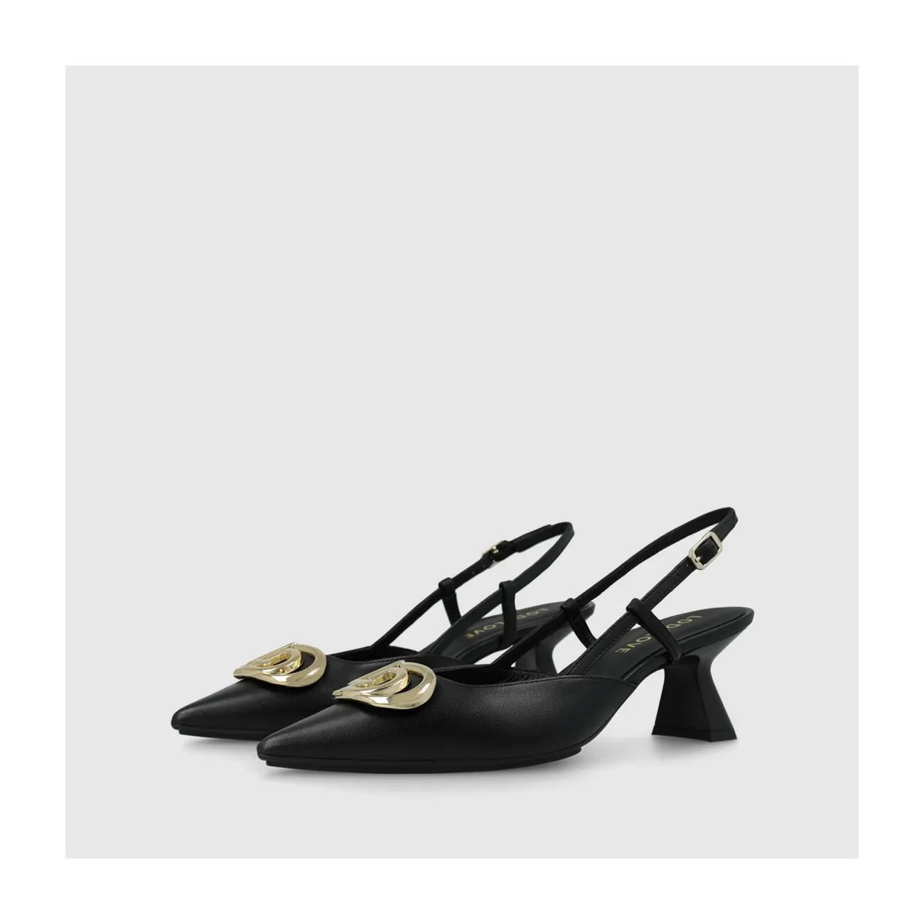 Escarpin slingback pour femme en cuir noir avec ornement. I LODI Chaussures pour femme online.