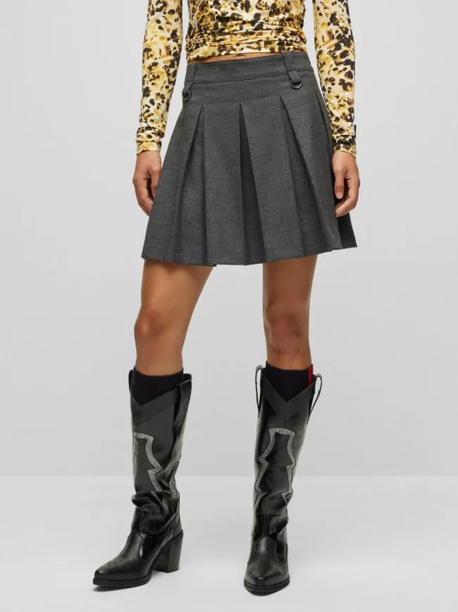 Jupe mini plissé rafalle gris femme - Hugo | wimod