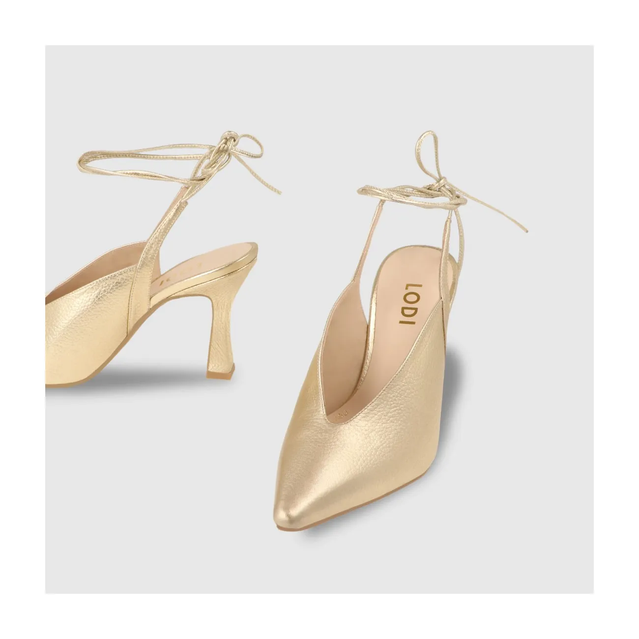 Mules à talon en cuir métallisé avec paillettes dorées | LODI Chaussures pour femmes en ligne