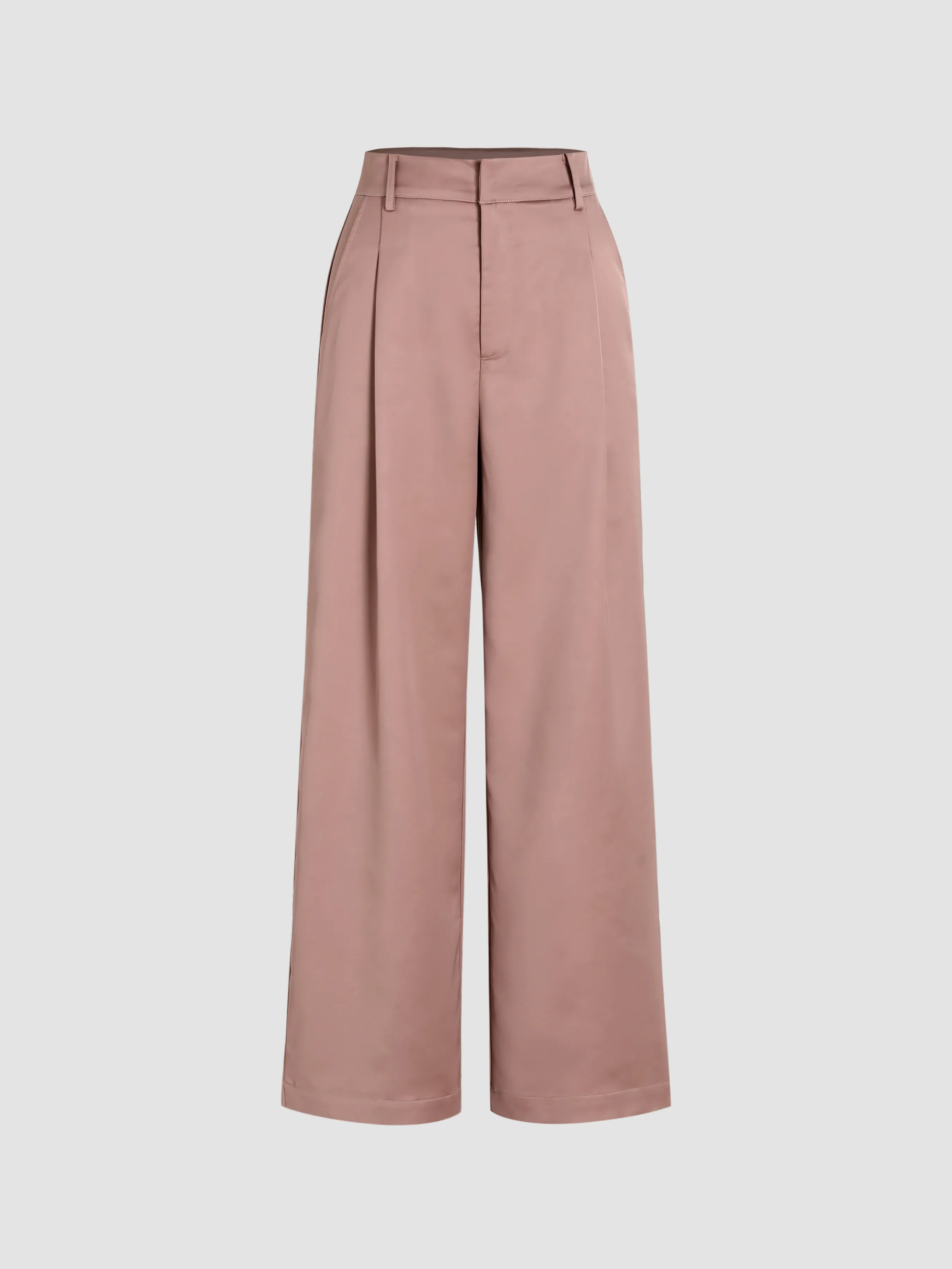  Pantalon satiné taille haute plissé à jambe large