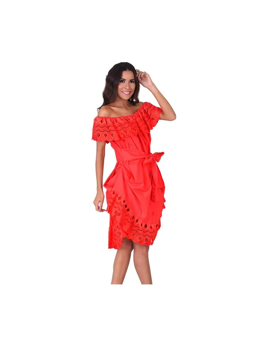 Robe Broderie Anouchka Rouge